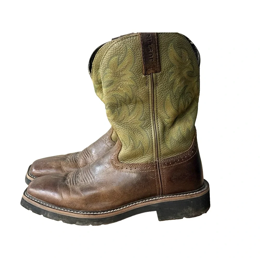 Justin Work‎ Boots Mens 10 D Square Steel Toe Brown Boots Style WK4687